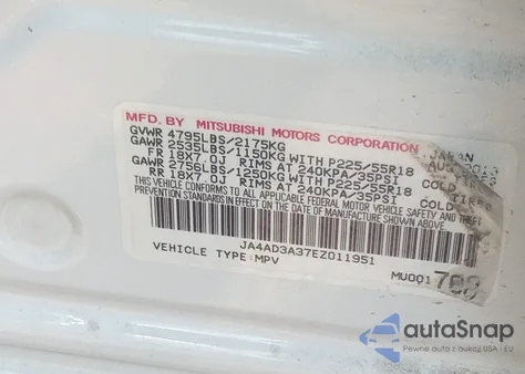 2014 Mitsubishi Outlander Se z USA, uszkodzony, nr VIN JA4AD3A37EZ011951